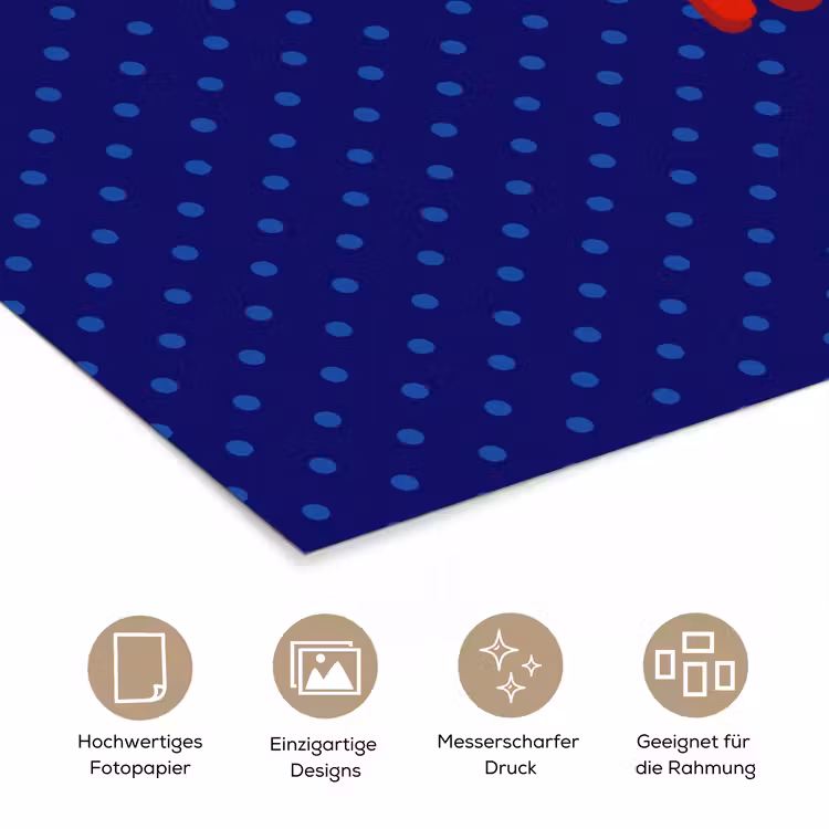 Yes fun - Rood - Blauw - Stippen poster papier klein -tcloseup_DE