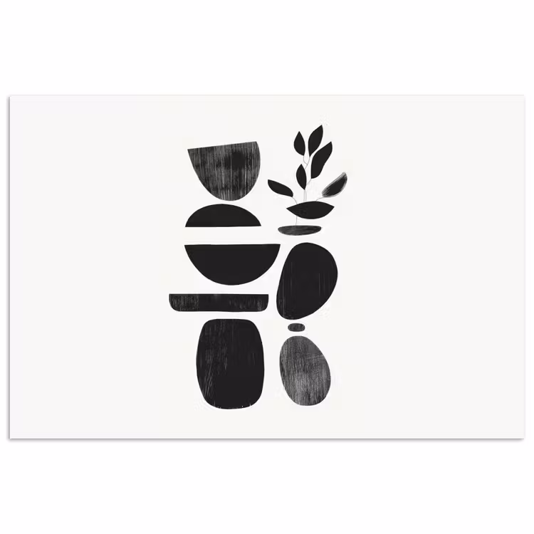 Japandi - Zwart - Abstract poster papier klein -3d
