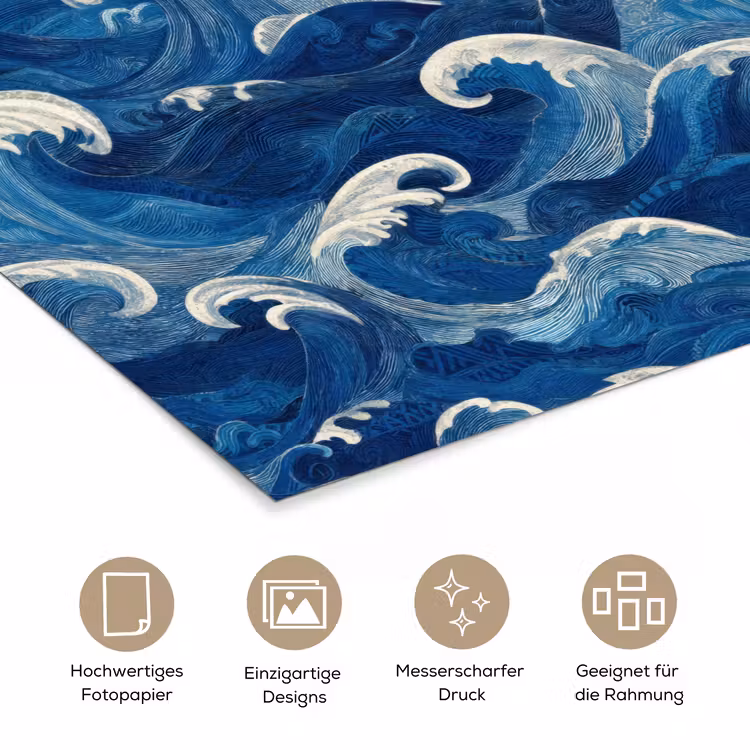 Japans - Oceaan - Golven - Blauw poster papier klein 62 -tcloseup_DE