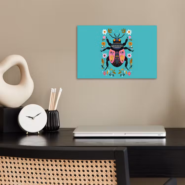 Kever - Bloemmotieven - Turquoise - Bladeren poster papier klein -sfeer1