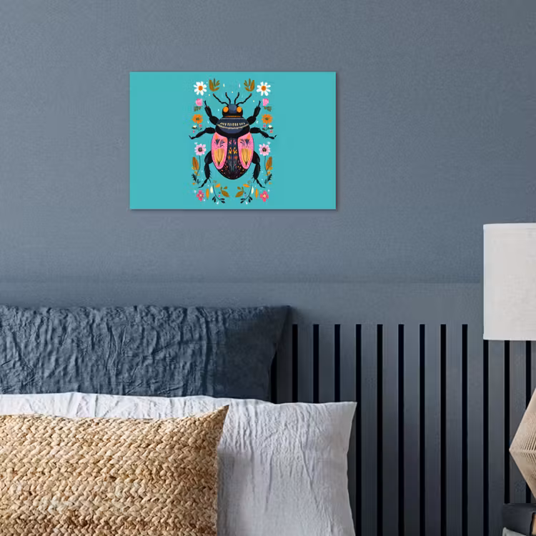 Kever - Bloemmotieven - Turquoise - Bladeren poster papier klein -sfeer2