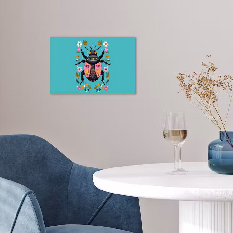 Kever - Bloemmotieven - Turquoise - Bladeren poster papier klein -sfeer3