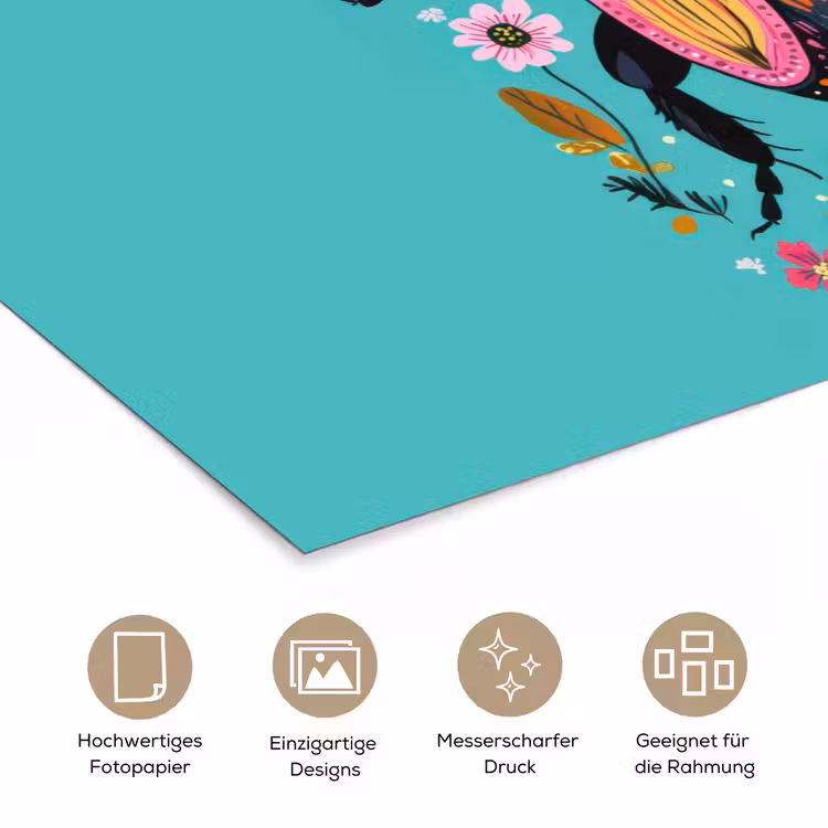 Kever - Bloemmotieven - Turquoise - Bladeren poster papier klein -tcloseup_DE