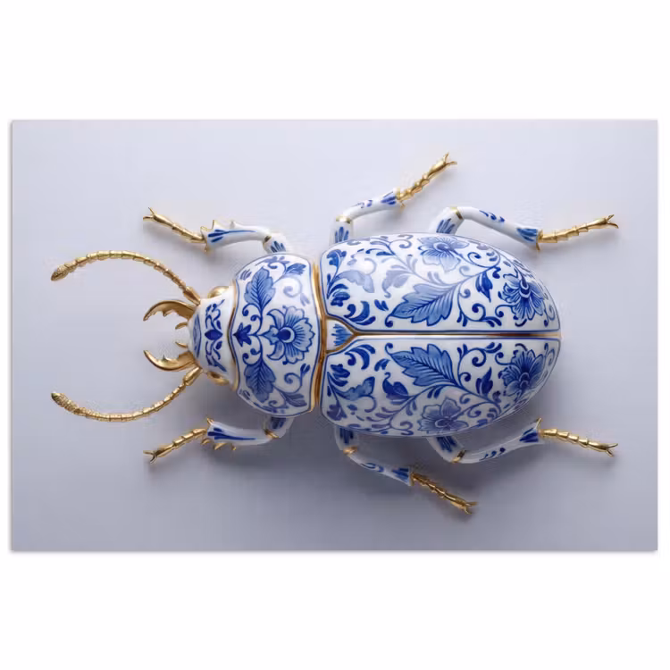 Kever - Delfts - Blauw - Goud poster papier klein -3d