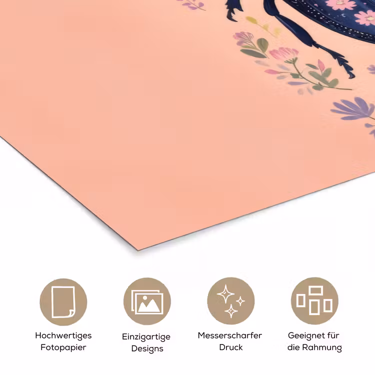 Kever - Donkerblauw - Bloemen - Sierlijk poster papier klein -tcloseup_DE