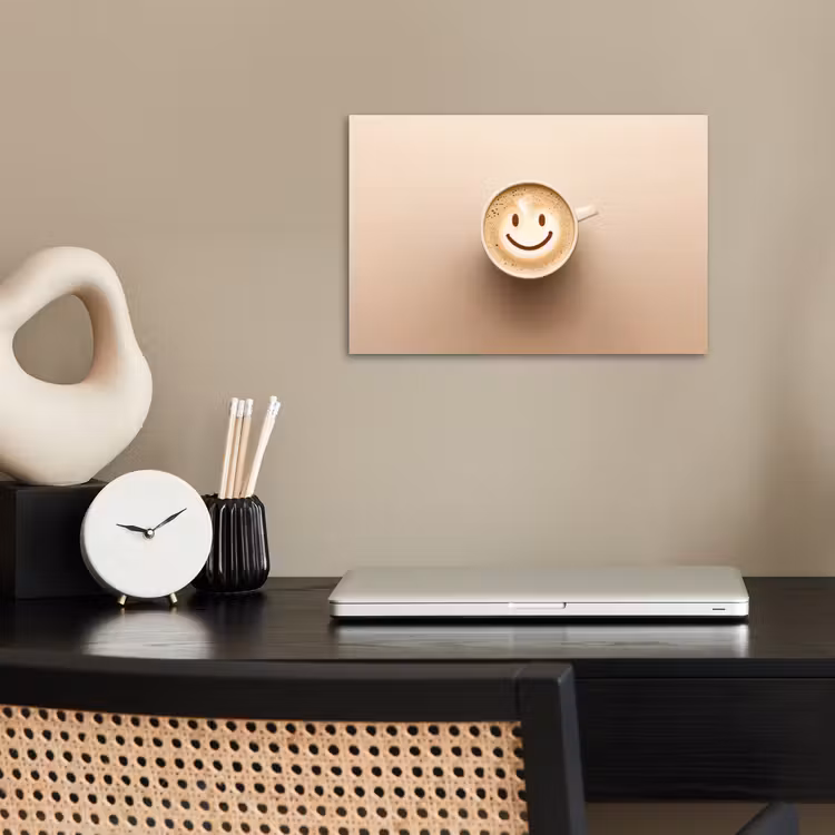 Koffie - Melkschuim - Lach - Beige poster papier klein -sfeer1