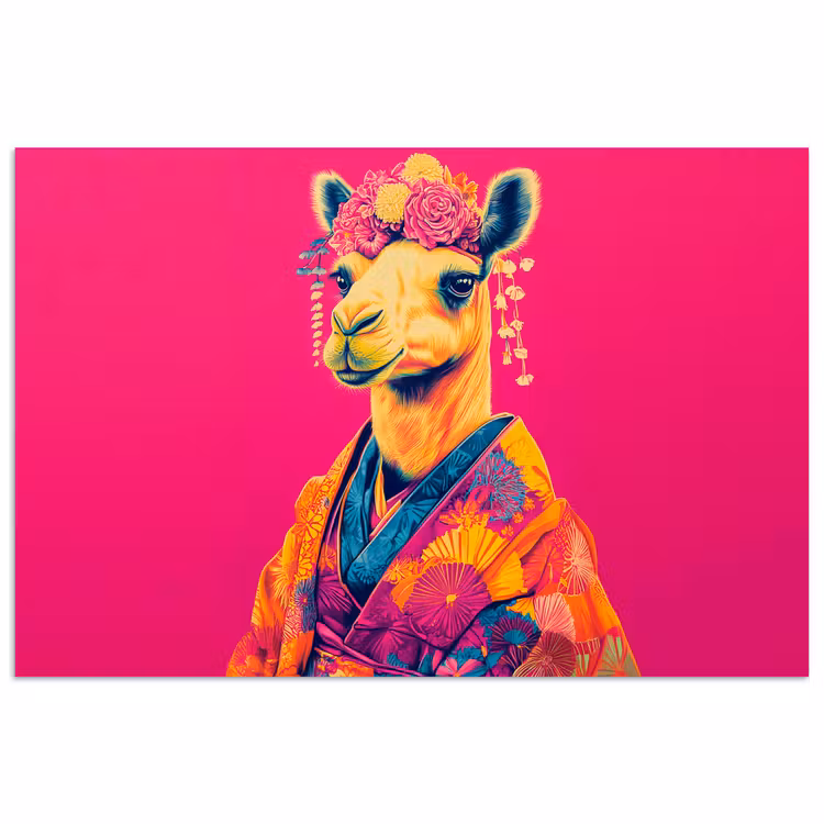 Kameel - Bloemen - Kimono - Waaiers poster papier klein -3d