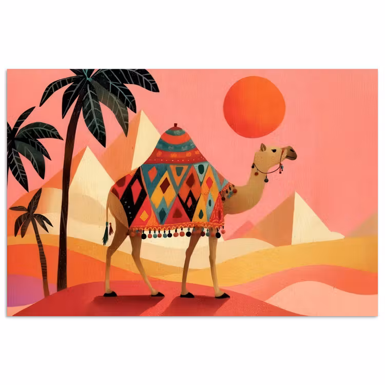 Kameel - Pyramides - Rode zon poster papier klein -3d