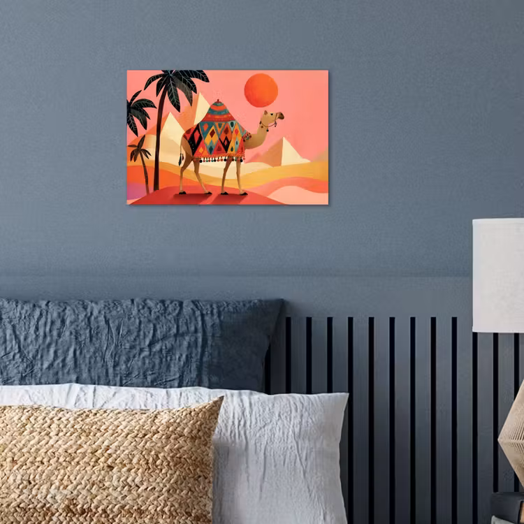 Kameel - Pyramides - Rode zon poster papier klein -sfeer2