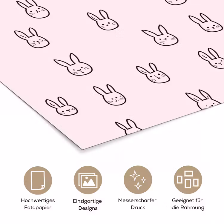 Konijnen - Minimalistisch - Roze poster papier klein 62 -tcloseup_DE