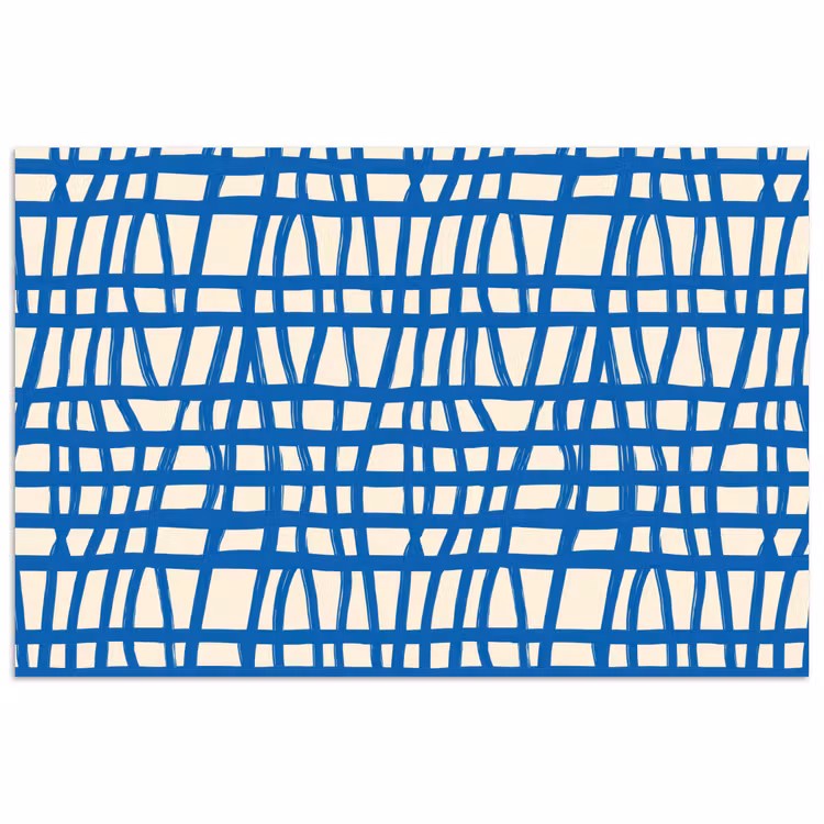 Ruitpatroon - Blauw - Crème poster papier klein 62 -3d