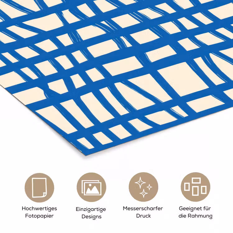 Ruitpatroon - Blauw - Crème poster papier klein 62 -tcloseup_DE