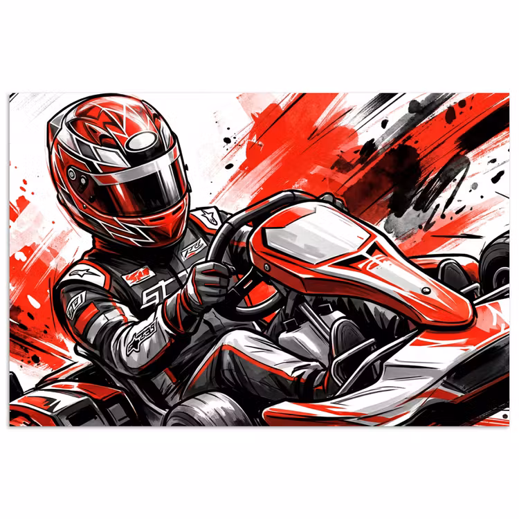 Kart - Coureur - Snelheid - Rood poster papier klein -3d