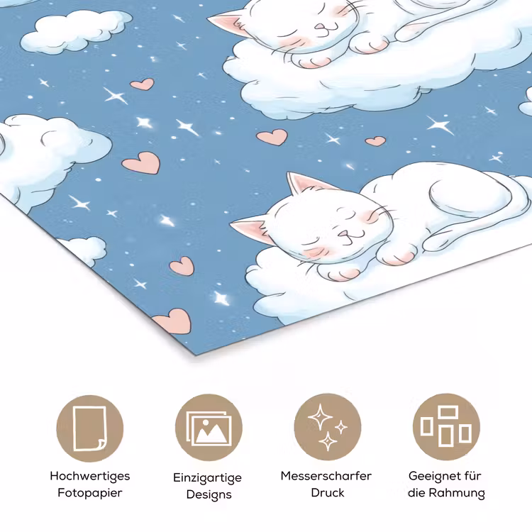 Kitten - Wolken - Blauw poster papier klein 62 -tcloseup_DE