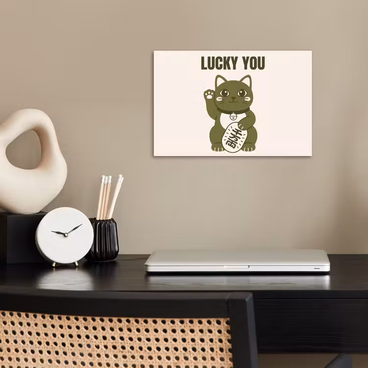Kat - Geluk - Dieren - Modern - Groen poster papier klein -sfeer1