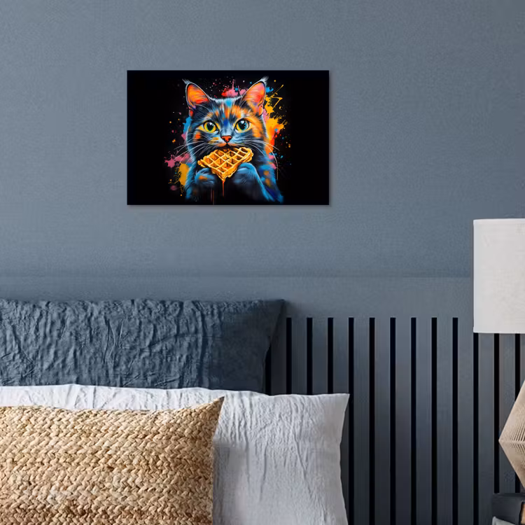 Kat - Graffiti - Kleurrijk - Wafel - Eten poster papier klein -sfeer2