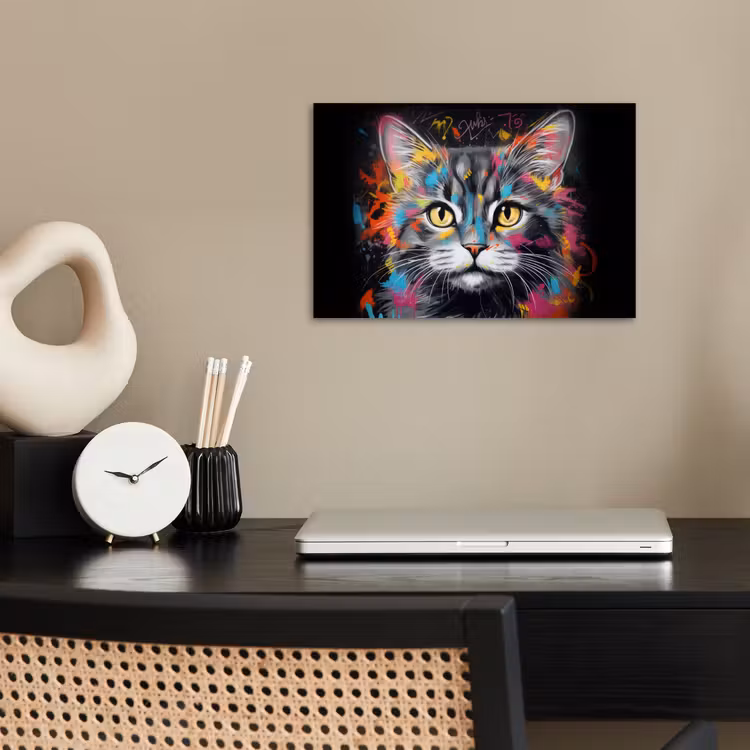 Kat - Graffiti - Dieren - Kleuren - Grijs poster papier klein -sfeer1