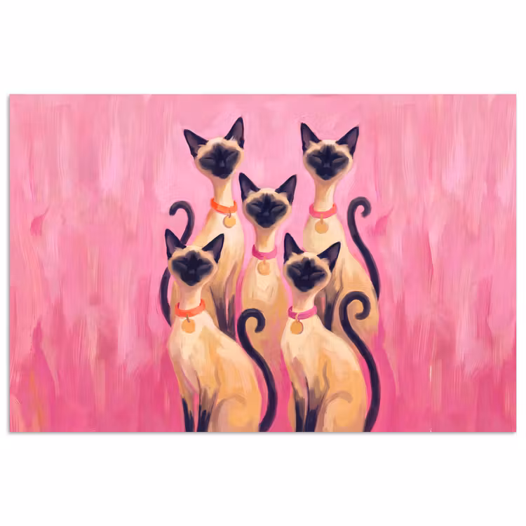 Kat - Groep - Dieren - Modern - Roze poster papier klein -3d