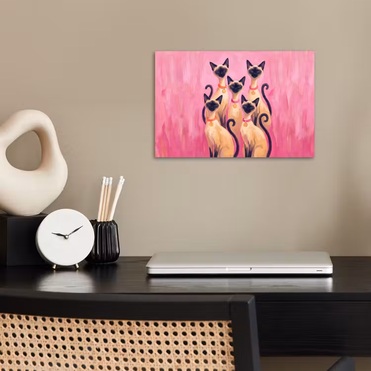 Kat - Groep - Dieren - Modern - Roze poster papier klein -sfeer1