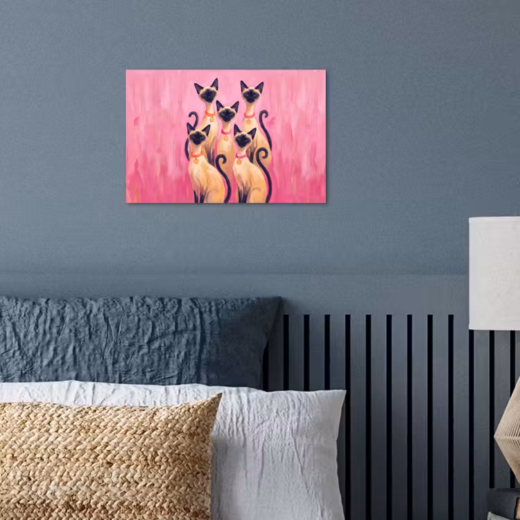 Kat - Groep - Dieren - Modern - Roze poster papier klein -sfeer2
