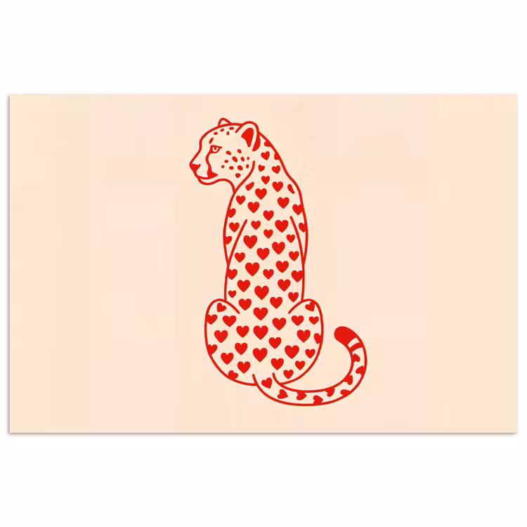Kat - Harten - Dieren - Modern - Rood poster papier klein -3d