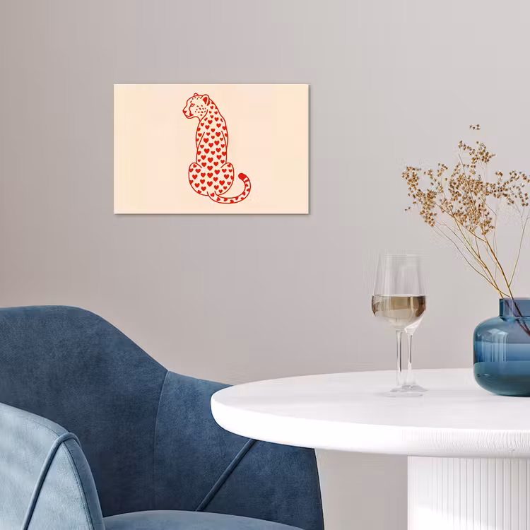 Kat - Harten - Dieren - Modern - Rood poster papier klein -sfeer3