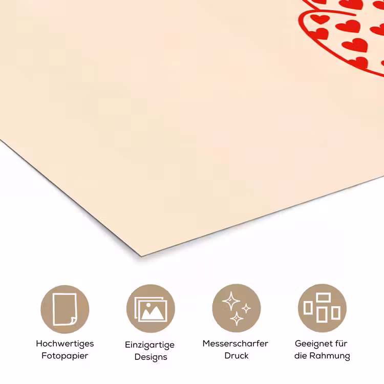Kat - Harten - Dieren - Modern - Rood poster papier klein -tcloseup_DE