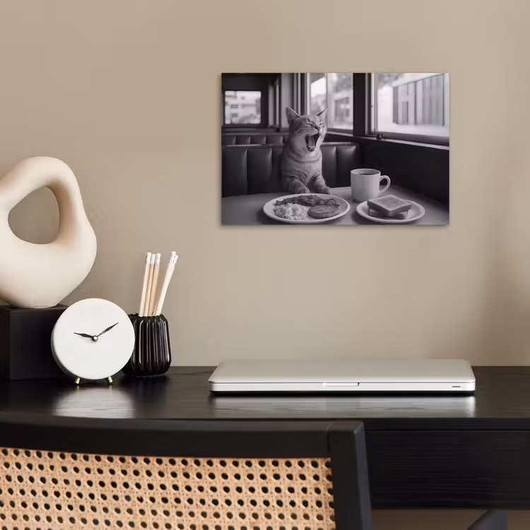 Kat - Koffie - Brood - Zwart poster papier klein -sfeer1