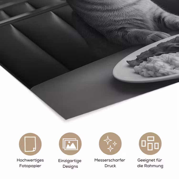 Kat - Koffie - Brood - Zwart poster papier klein -tcloseup_DE