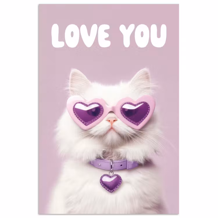 Kat - Love - Paars - Valentijn poster papier klein -3d