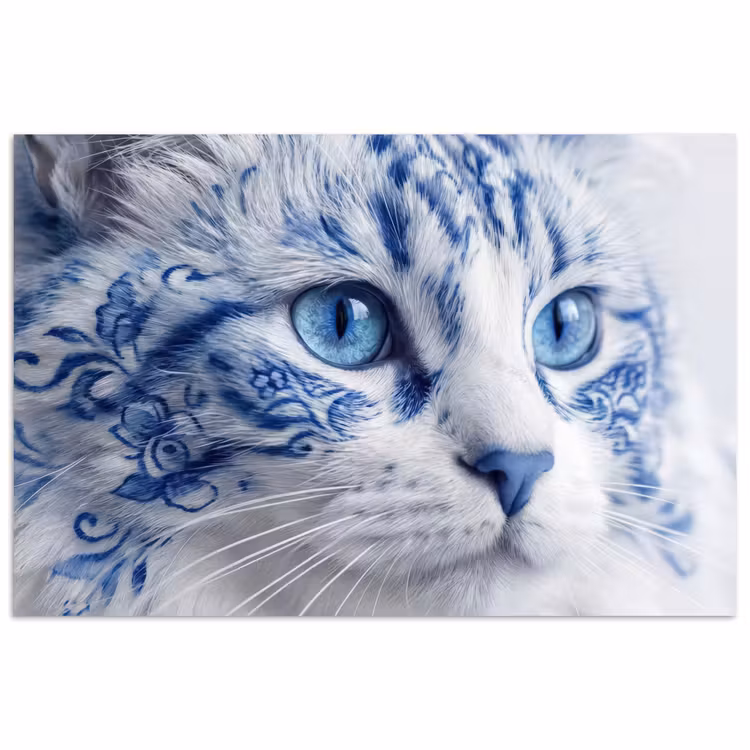 Kat - Patroon - Blauw poster papier klein -3d