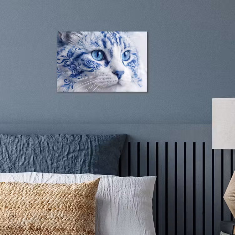 Kat - Patroon - Blauw poster papier klein -sfeer2