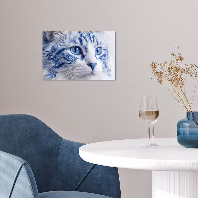 Kat - Patroon - Blauw poster papier klein -sfeer3