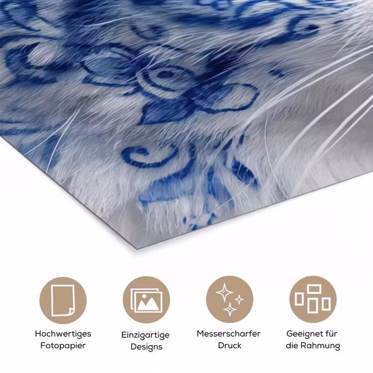 Kat - Patroon - Blauw poster papier klein -tcloseup_DE