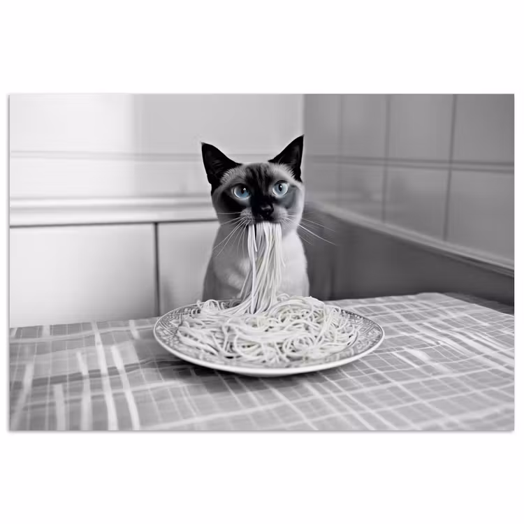 Kat - Siamees - Zwart Wit - Schattig - Dieren poster papier klein -3d