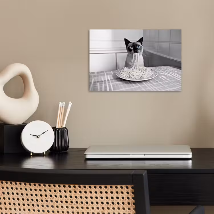 Kat - Siamees - Zwart Wit - Schattig - Dieren poster papier klein -sfeer1