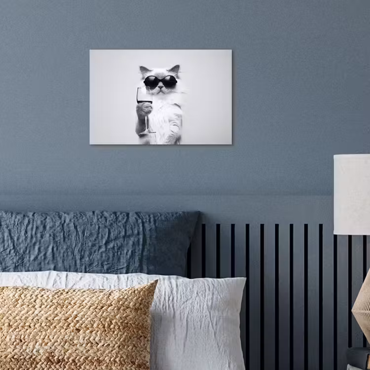 Kat - Zonnebril - Wijnglas - Langharig poster papier klein -sfeer2