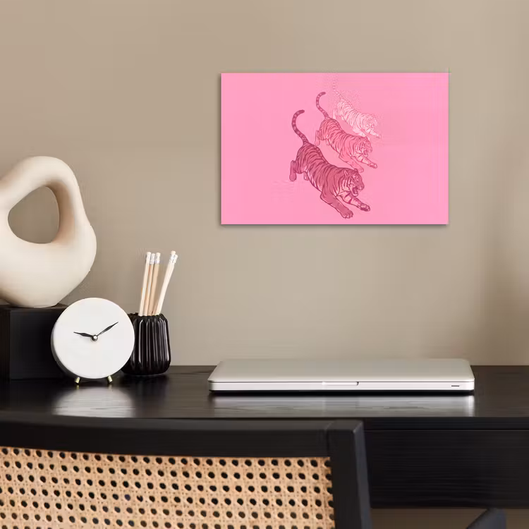 Kat - Springend - Dieren - Roze - Modern poster papier klein -sfeer1