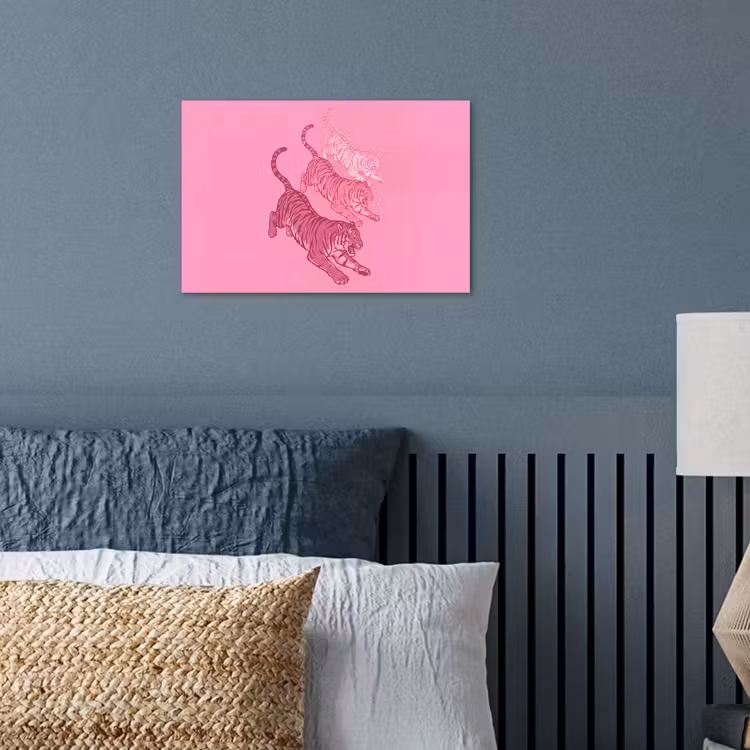 Kat - Springend - Dieren - Roze - Modern poster papier klein -sfeer2