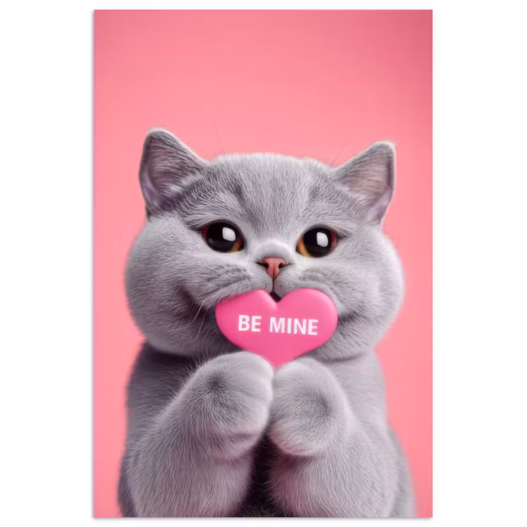 Kat - Valentijn - Roze - Liefde poster papier klein -3d
