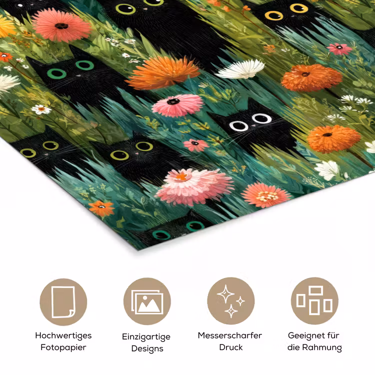 Katten - Bloemen - Kleurrijk poster papier klein 62 -tcloseup_DE
