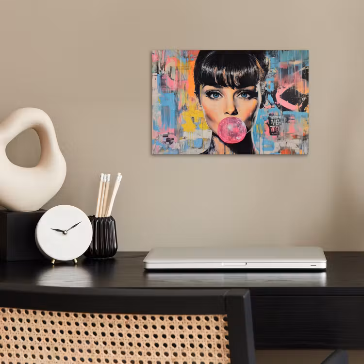 Kauwgom - Vrouw - Penseelstreken - Modern poster papier klein -sfeer1