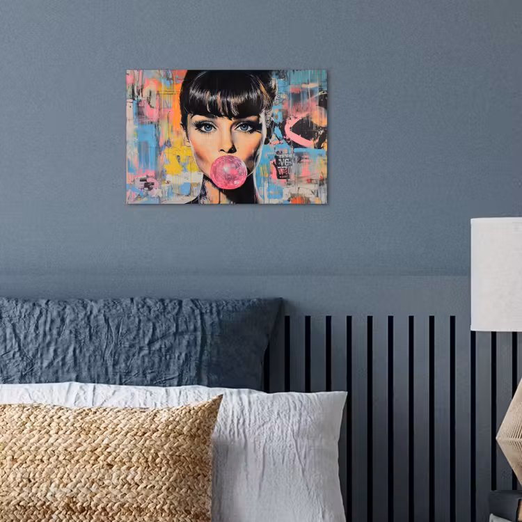 Kauwgom - Vrouw - Penseelstreken - Modern poster papier klein -sfeer2