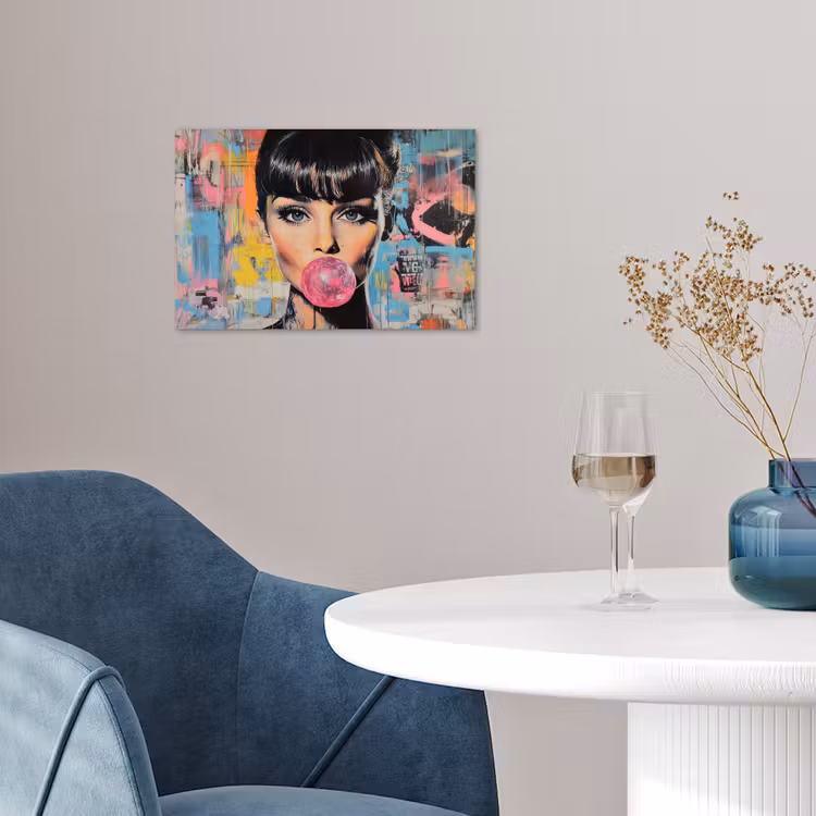 Kauwgom - Vrouw - Penseelstreken - Modern poster papier klein -sfeer3