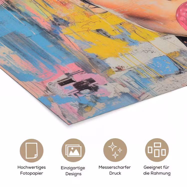 Kauwgom - Vrouw - Penseelstreken - Modern poster papier klein -tcloseup_DE
