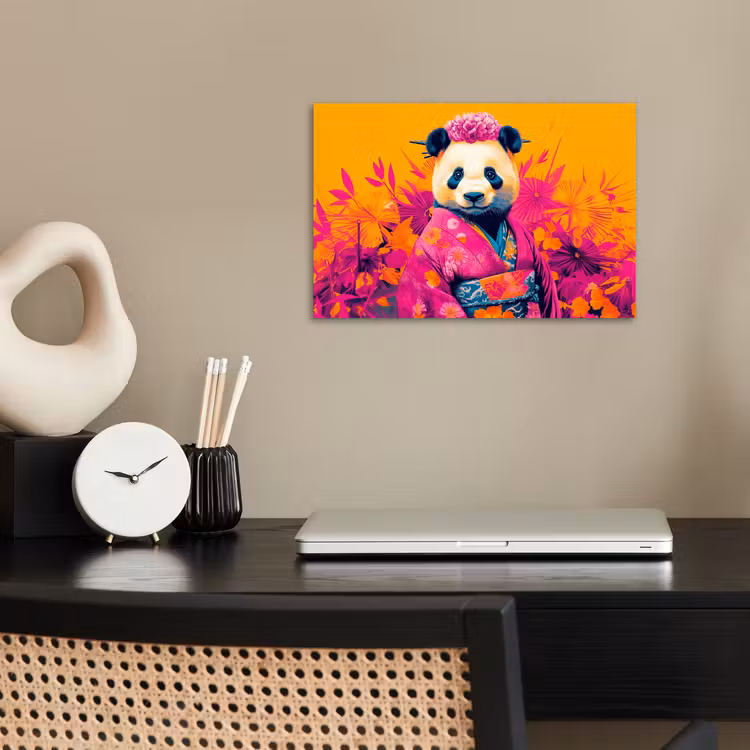 Kimono - Roze - Panda - Bloemenkroon poster papier klein -sfeer1