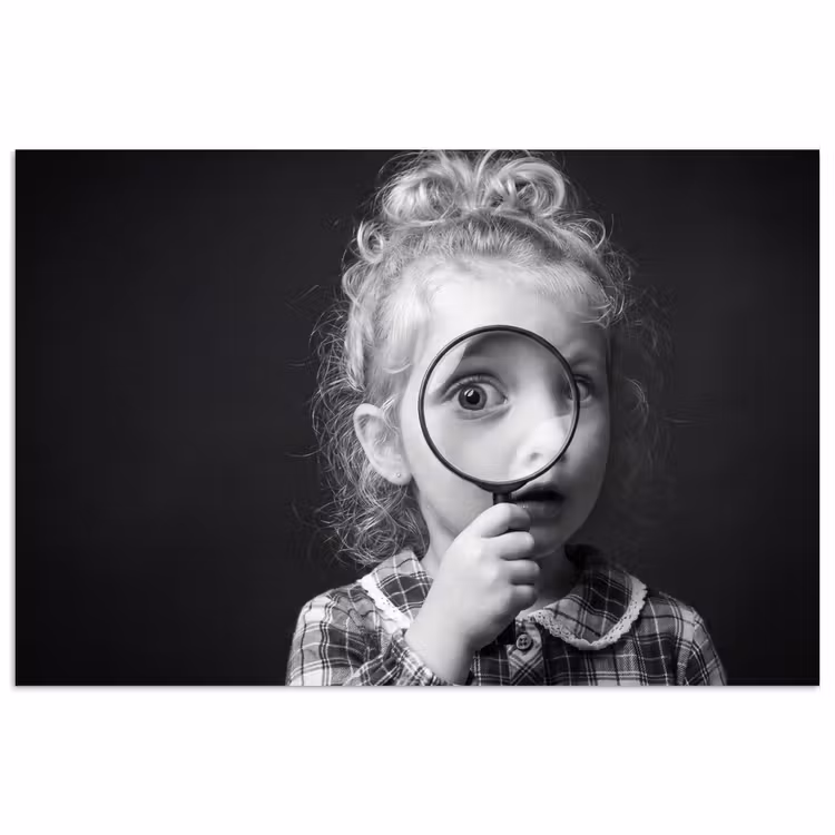 Kind - Vergrootglas - Portret - Zwart-wit poster papier klein -3d