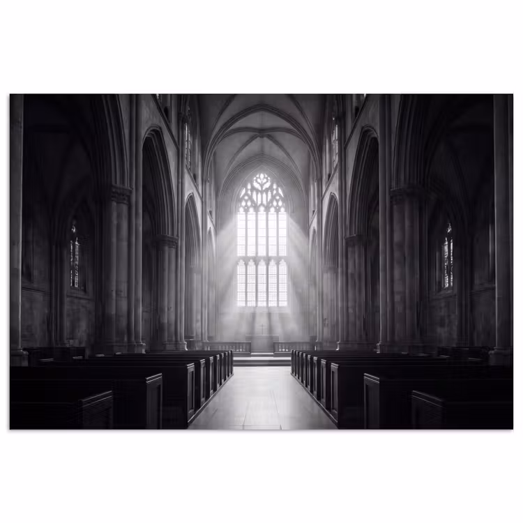 Kerk - Interieur - Lichtstralen - Architectuur - Klassiek poster papier klein -3d