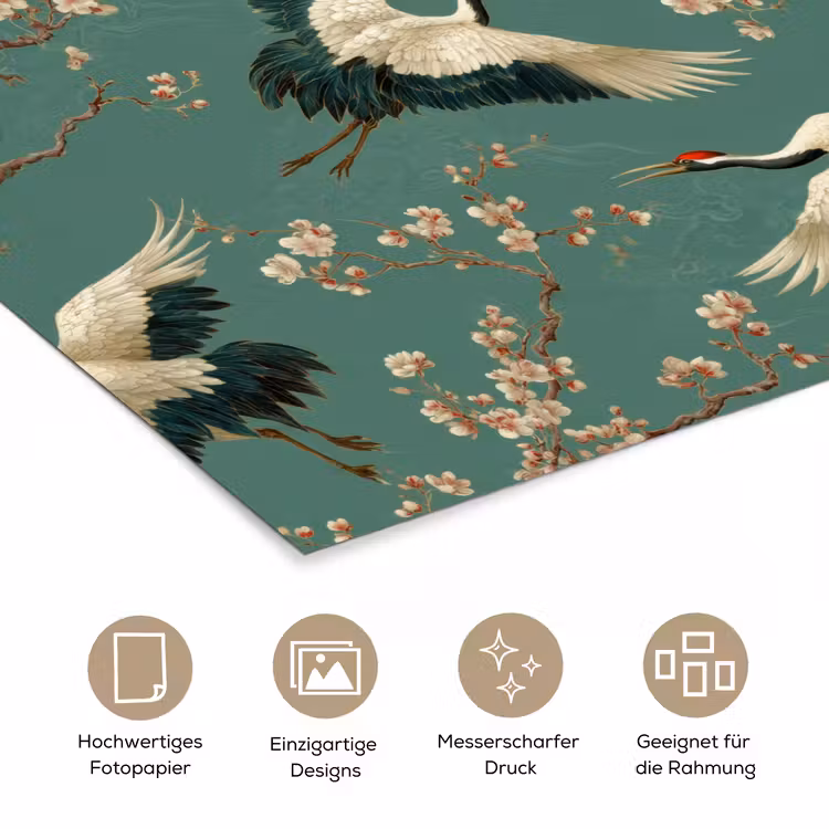 Kersenbloesem - Kraamvogels - Groen poster papier klein 62 -tcloseup_DE