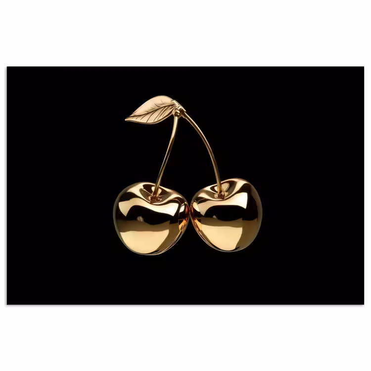 Kersen - Zwart - Goud - Chrome poster papier klein -3d